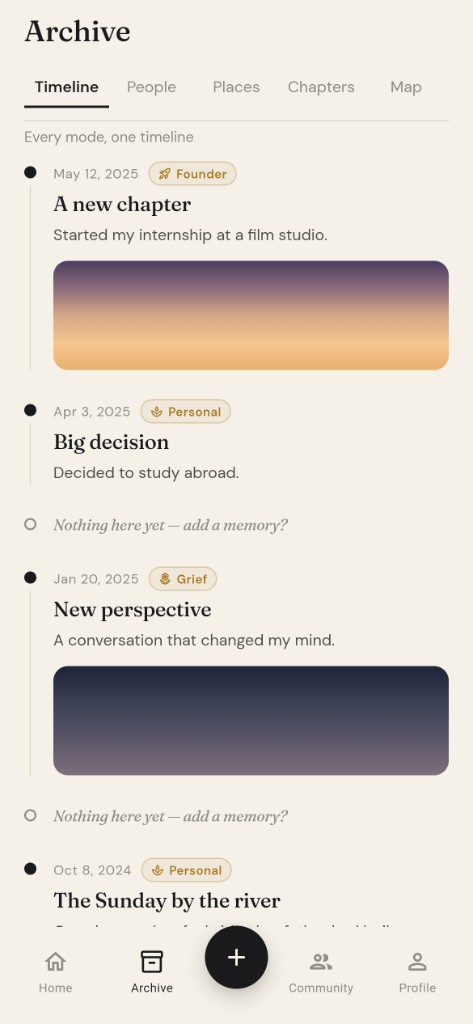 Unfolded private archive timeline screen