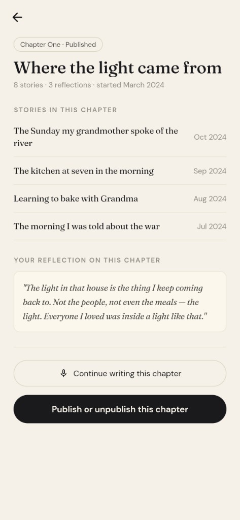 Unfolded chapter screen in a personal archive