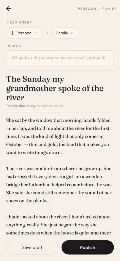 Unfolded story review and edit screen